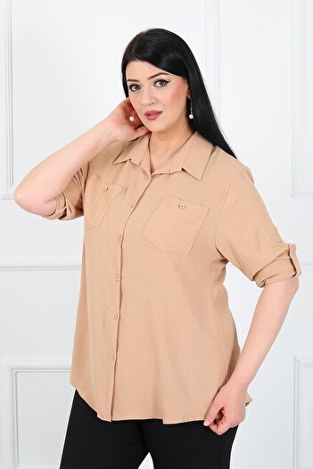 By Alba Collection Women's Mink Ayrobin Fabric Large Size Shirt