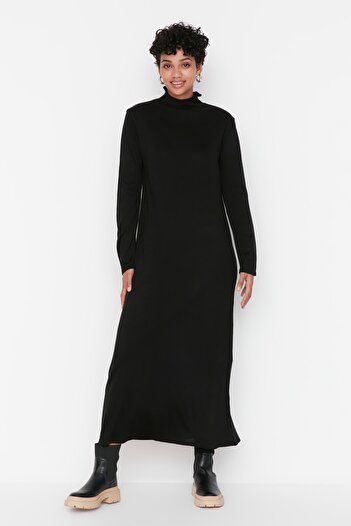 Trendyol Modest Μαύρο πλεκτό φόρεμα ζιβάγκο TCTAW23EB00001