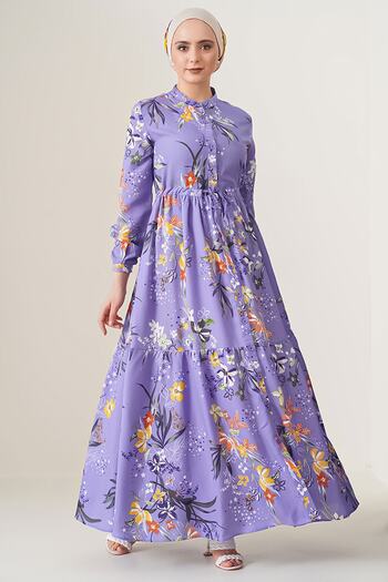Bigdart 2144 Magnificent Collar Hijab Dress - A.lila