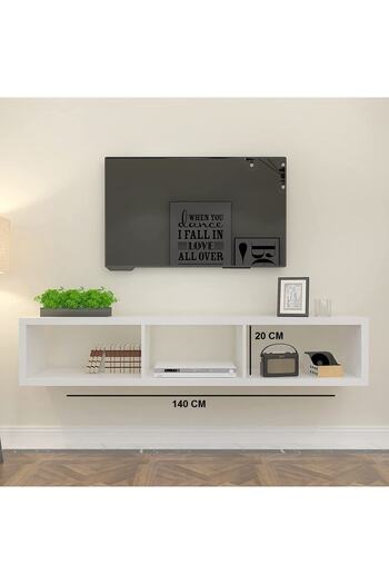 Egecan Mobilya Beyaz 140 Cm Tv Ünitesi Tv Sehpası Tv Standı Duvar Rafı Kitaplık
