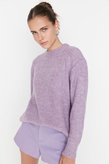 Trendyol Collection Pulover de tricotaje de bază liliac Wide Fit Texture moale TWOAW20FV0142