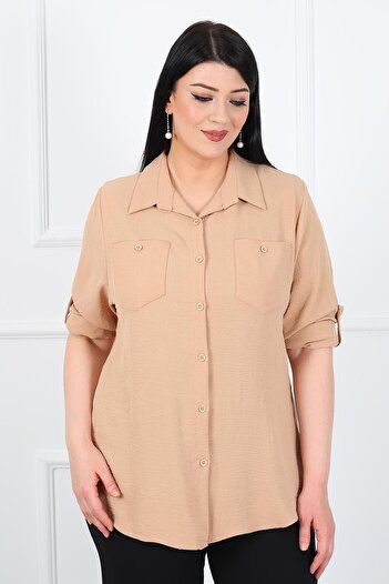 By Alba Collection Women's Mink Ayrobin Fabric Large Size Shirt
