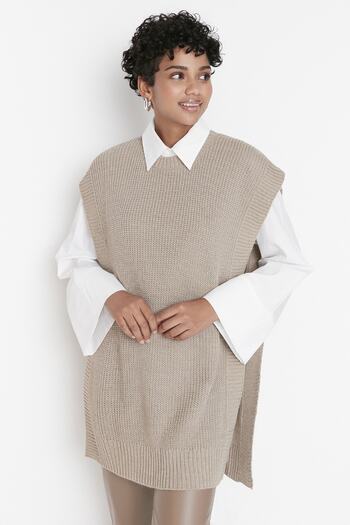 Trendyol Modest Mink Knitwear Sweater with Side Slit Detail TCTAW23SV00010