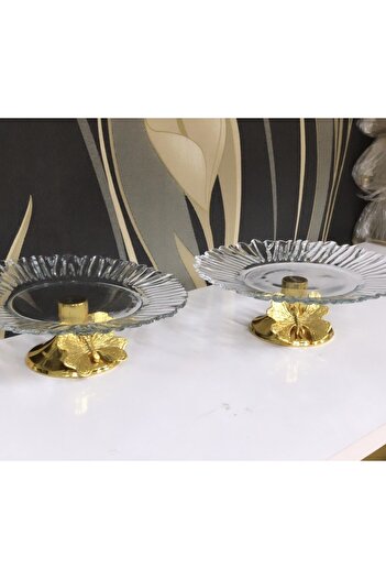 Elzem Glass Dessert Service Snack Bowl Large Size Presentation Bowl with Gold Feet