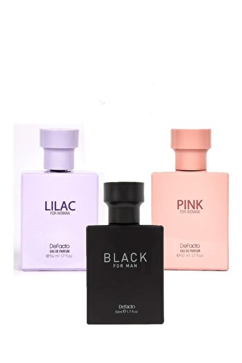 DeFacto Kadın Parfüm Pink+lilac Erkek Parfüm Black 3'lü Set