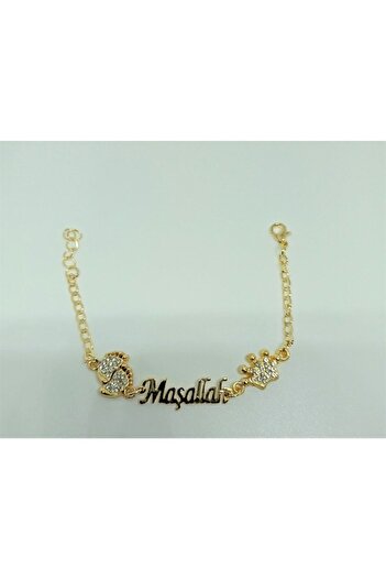 MAVİ ÇERÇİ White Stone Baby Bracelet with Mashallah Writing