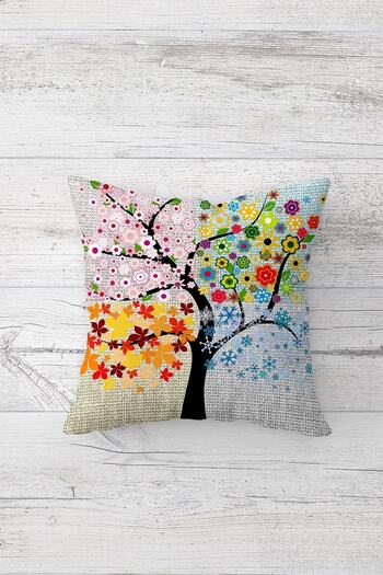 on the clouds Tree and Colorful Flowers One Side Printed Hidden Zipper Pillow Case Throw Pillow Pillow Case
