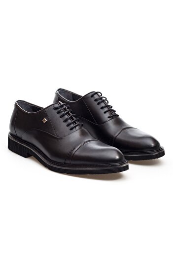 Fosco Black Genuine Leather Lace-Up Classic Men's Shoes