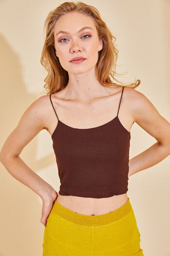 XHAN Women's Brown Strap Camisole Blouse 0YZK2-10159-18