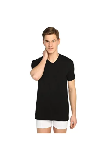 Tutku 4-Piece V-Neck Ribbed Undershirt 0107 Black