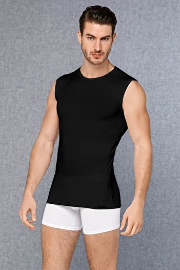 Doreanse Men's Black Modal Round Neck Zero Sleeve T Shirt