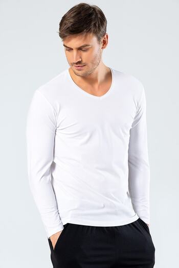 Cacharel Men's V-Neck Long Sleeve T-shirt - 95% Cotton 5% Elastane