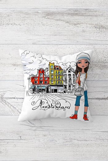 on the clouds Amsterdam Fashion Girl Double Sided Printed Hidden Zippered Pillowcase Throw Pillow Seat Pillow Case