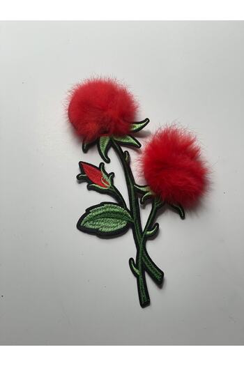 Gönülden Tasarım 22x13 Red Pompom Embroidered Rose Applique Patch Sewing Guipure Embroidery Adheres with Iron
