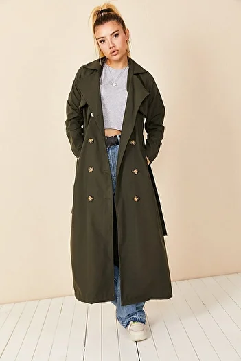 VOLT CLOTHİNG Mink Women's Trench Coat - Shawl Collar and Button Detail