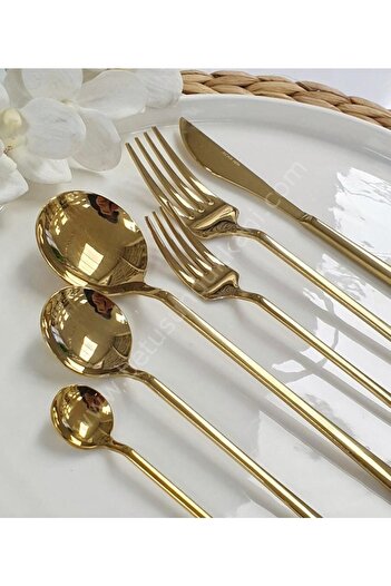 ACAR Milano 36 Parça Paslanmaz Çelik Çatal Bıçak Kaşık Takımı Gold 0450