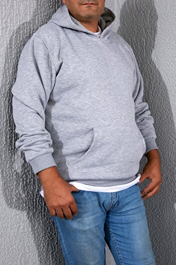 Sateen Men GRAY LARGE SIZE KANGAROO POCKET SWEAT