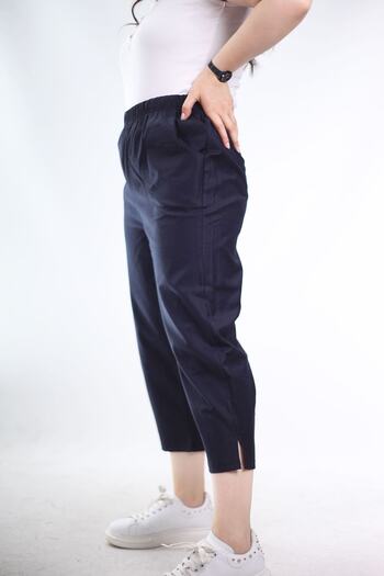 Blues Outlet Women's Elastic Waist B.size Cotton Satin Capri-navy blue