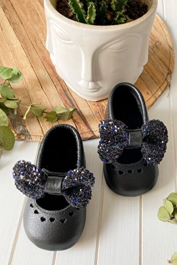 Li Puna Shine Series Black 100% Leather Baby Girl Loafers