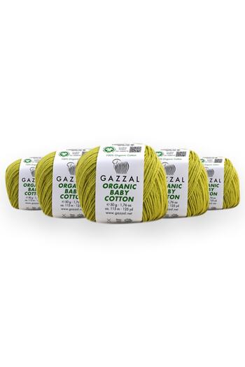 Gazzal Органічна бавовна для немовлят 50 г, упаковка з 5 штук, 100% органічна бавовна, нитки для ручного в'язання Taka Yarn (426 Obc)