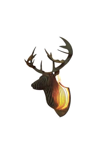 hü ma tasarım ve aksesuar Natural Wooden MDF Laser Cut Rustic Living Room Sconce Wall Decoration with Deer Head Design (bulb Included)