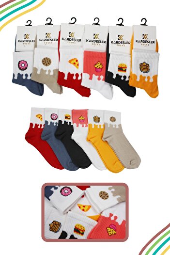 KARDEŞLER ÇORAP Unisex Πολύχρωμες Φρουτώδεις - Κάλτσες τένις με σχέδια φαγητού 6 Συσκευασία
