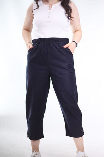 Blues Outlet Women's Elastic Waist B.size Cotton Satin Capri-navy blue