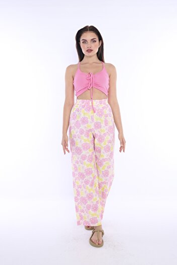 Sonne's Fera Floral Patterned High Waist 100% Linen Trousers