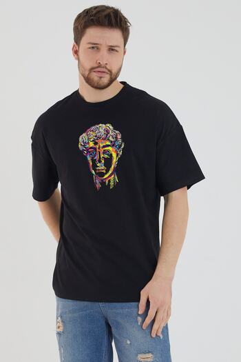 DEEPSENCE Men's Oversize T-shirt Colorful Apollo Front Print Black