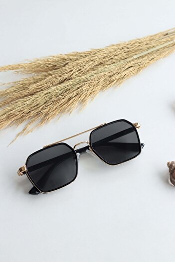 LOOKUP Sunglasses Unisex Bone Vintage Retro Black Glass Gold Frame Uv400 Protected