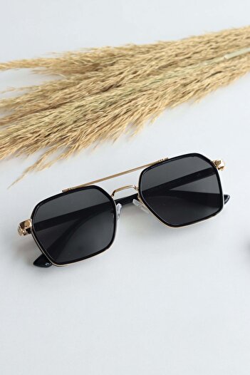 LOOKUP Sunglasses Unisex Bone Vintage Retro Black Glass Gold Frame Uv400 Protected