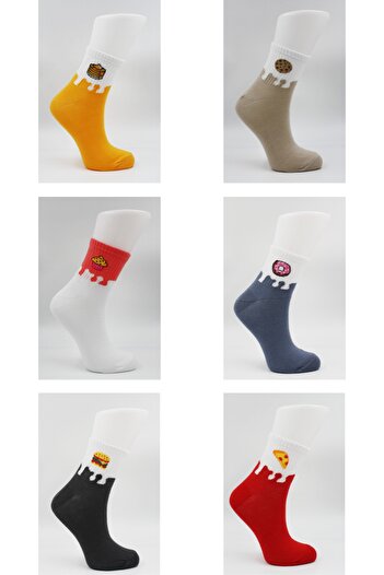 KARDEŞLER ÇORAP Unisex Πολύχρωμες Φρουτώδεις - Κάλτσες τένις με σχέδια φαγητού 6 Συσκευασία