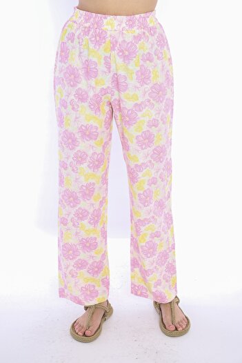 Sonne's Fera Floral Patterned High Waist 100% Linen Trousers
