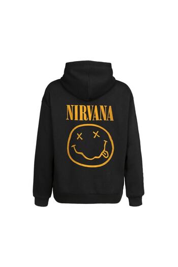 Orijin Tekstil Unisex Μαύρο Nirvana Smile Unisex Φούτερ με κουκούλα μπροστά και πίσω