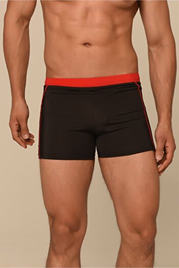 AQUAVİVA Men's Black-Red Lace Shorts Swimsuit