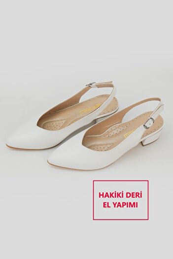 TUNAELLİ Women's White Genuine Leather Heeled Shoes Size 35-41