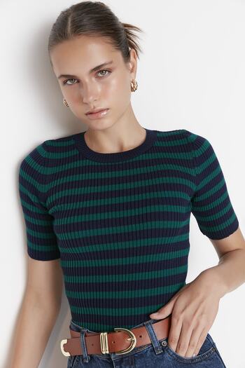 Trendyol Collection Navy Blue Basic csíkos kötöttáru pulóver TWOSS20KZ0075