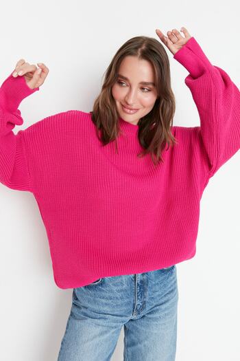 Trendyol Collection Fukszia széles szabású Basic kötöttáru pulóver TWOAW23KZ01448