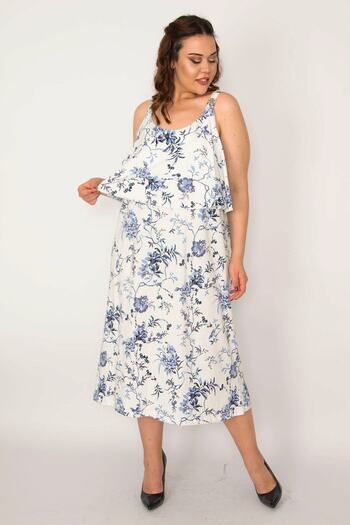 Şans Women's Large Size Bone Chest Flounce Strap Dress 65n33212