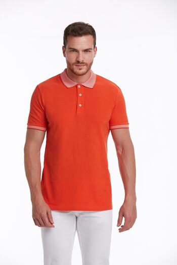 Hatemoğlu Men's Pomegranate Flower Regular Fit Plain 100% Cotton Polo Collar T-Shirt