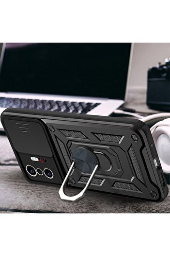 Fibaks Xiaomi Mi 11t - Mi 11t Pro Compatible Case Camera Protection with Sliding Ring Armor Military Tank Armored