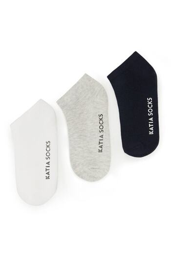 Katia&Bony Run 3-Piece Children's Basic Booties Socks - White/navy blue/grey