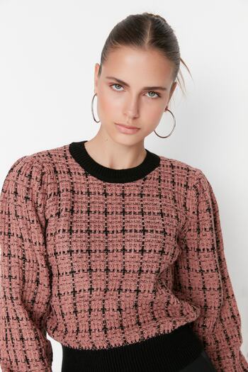 Trendyol Collection Glitter Dusty Rose Tweed kötöttáru pulóver - TWOAW21KZ0032