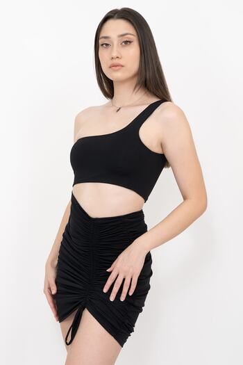 Soyo Women's One-Shoulder Low-cut Adjustable Gathered Dress