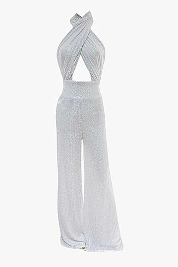 Gira official White Sequined Cross Detailed Jumpsuit