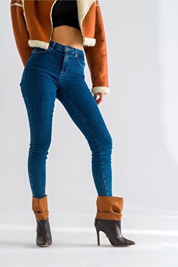 AYAKKABI PRENSİ Γυναικείες μπότες & μποτάκια Perdi Körüklü Aci Brown-tan Suede 10 cm, ψηλοτάκουνα παπούτσια