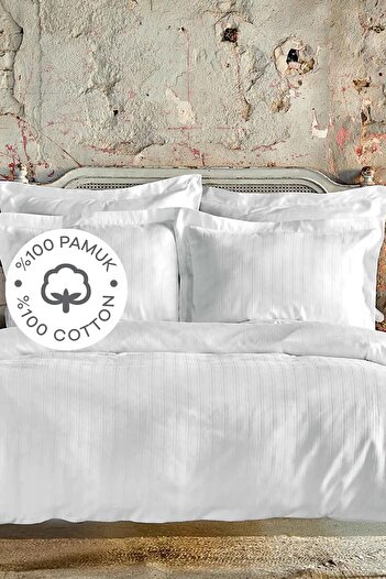 Karaca Home Charm Bold White 100% Cotton Single Duvet Cover Set