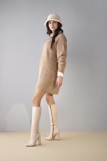 AYAKKABI PRENSİ Dream Buckle Detailed Nude Matte 10 cm Women's Boots, Heeled Boots
