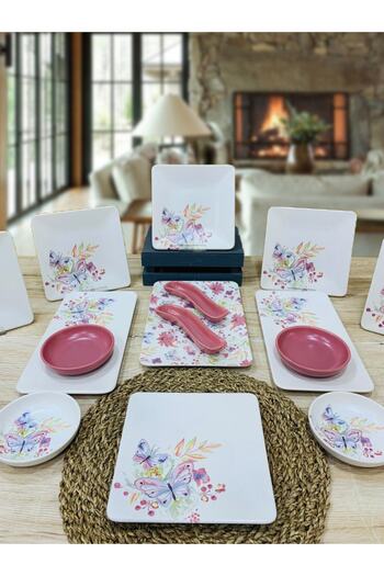 Keramika Breakfast Set for 6 People 15 Piece Square Dried Rose Spring Set
