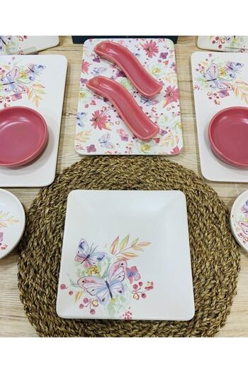Keramika Breakfast Set for 6 People 15 Piece Square Dried Rose Spring Set
